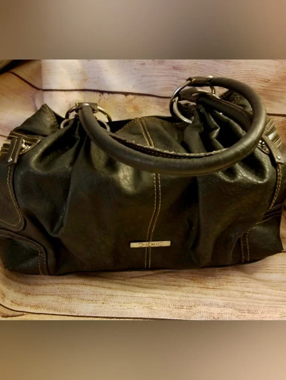 Nine West Black Gathered Shoulder Bag with Silver Hardware